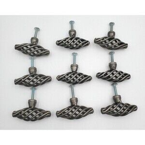 SPIRAL Twist BIRD CAGE Drawer Cabinet PULL Knob Vintage PEWTER Lot Of 9
